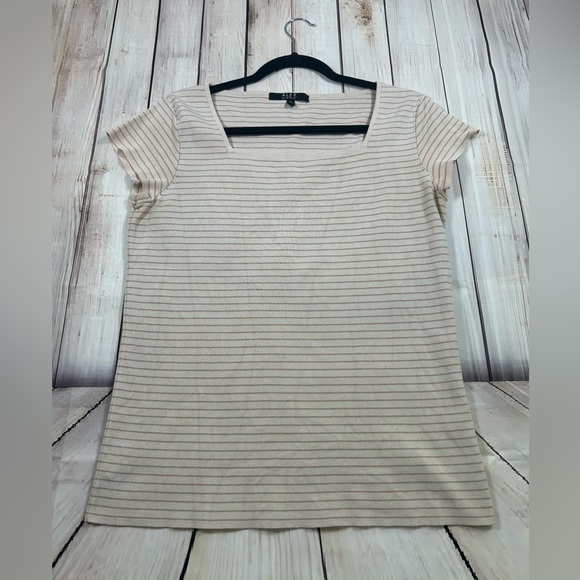 Alex Marie Square Neckline, Cream/Stripe, Ribbed Sweater. Size Large. - Picture 5 of 8